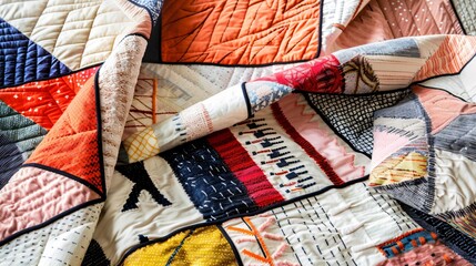 Colorful patchwork patterns with a mix of shapes and textures, creating a cozy and dynamic design
