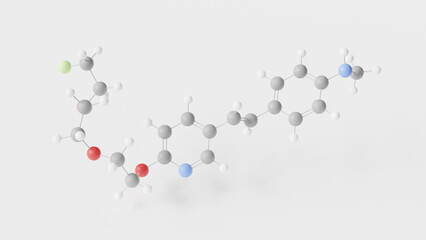 florbetapir (18f) molecule 3d, molecular structure, ball and stick model, structural chemical formula radiopharmaceutical compound