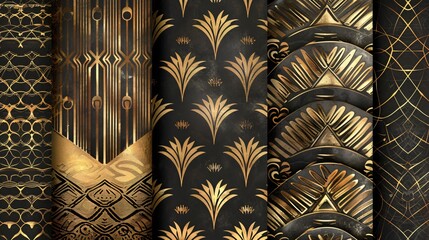 Elegant Art Deco patterns with symmetrical designs and luxurious metallic accents