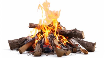 blazing campfire isolated on white background cutout photo