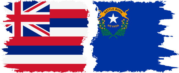 Nevada and Hawaii states grunge brush flags connection vector