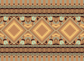 Pixel ethnic pattern oriental traditional. design fabric pattern textile African Indonesian Indian seamless Aztec style abstract vector illustration for print clothing, texture, fabric, wallpaper, 