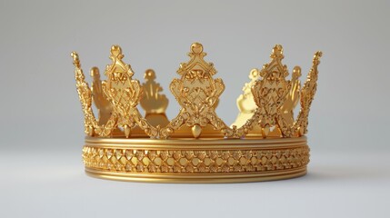 Fototapeta premium Gold crown isolated on white background. Detailed 3D render of a regal crown symbolizing royalty, power, and luxury.
