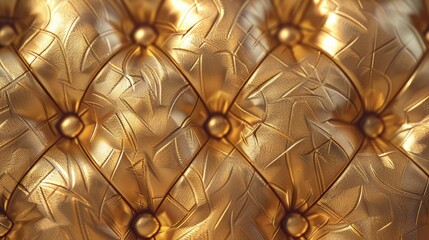 Luxurious gold leather texture of a quilted skin, emphasizing opulence and sophistication in a detailed close-up.