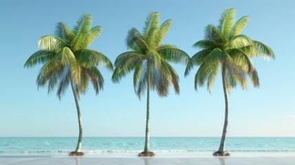 Obraz premium Three 3D rendered coconut palm trees isolated against a clear background, perfect for tropical designs.