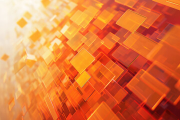Modern orange abstract 3D background with squares, textured geometric backdrop for digital projects. Geometric shapes overlap. Futuristic neon grid. Vibrant electric colors on dark canvas.  