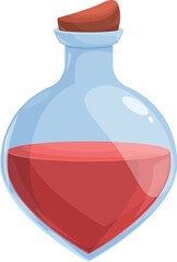 Glass flask is filled with a mysterious red potion, perfect for illustrating magic, fantasy or alchemy concepts