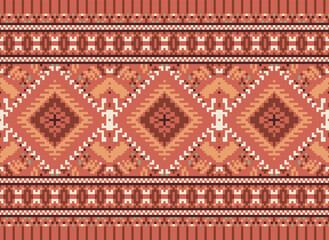 Pixel ethnic pattern oriental traditional. design fabric pattern textile African Indonesian Indian seamless Aztec style abstract vector illustration for print clothing, texture, fabric, wallpaper, 