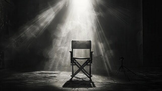 directors chair in spotlight casting and selection concept dramatic shadows illustration