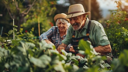 Elderly Couple Gardening with Ergonomic Tools,Senior Activities and Home Horticulture