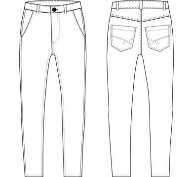 Men's Denim Long Pant fashion flat sketch Fashion pant jeans Illustration template.	
