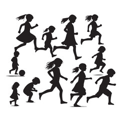 Little kids running silhouettes vector illustration