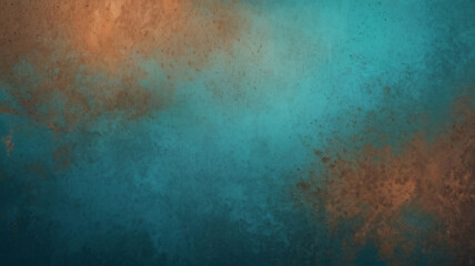 Grainy noisy texture brown orange blue poster background, dark moody teal turquoise