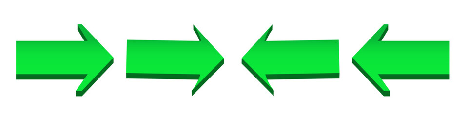 arrows 3d green icon. arrow sign three-dimensional shape with left and right direction of true stright symbol. isolated on white background. button for web, e-mail, e-commerce, graphics design