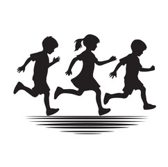 Little kids running silhouettes vector illustration