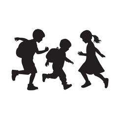 Little kids running silhouettes vector illustration