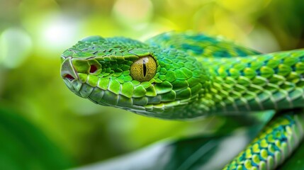 Obraz premium Close-up Portrait of a Green Pit Viper