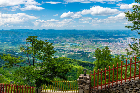 A view on Dajti mountain from the terminal viewpoint above Tirana in Albania in summertime