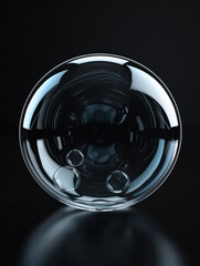 Transparent bubbles floating in a mysterious and deep black background