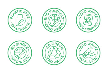 Set of stamps zero waste with quotes for save planet