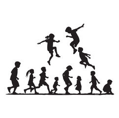 Little kids running silhouettes vector illustration