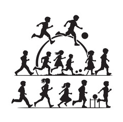 Little kids running silhouettes vector illustration