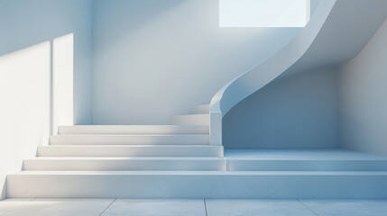 Obraz premium White spiral staircase in indoor space, ideal for advertising backdrop