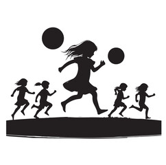 Little kids running silhouettes vector illustration