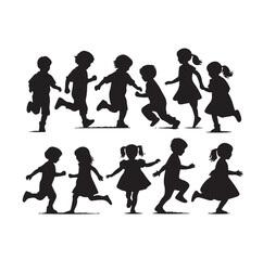 Little kids running silhouettes vector illustration