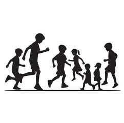 Little kids running silhouettes vector illustration