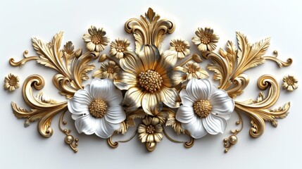 Fototapeta premium Golden floral ornament combining white and yellow gold creating a sophisticated and luxurious seamless background pattern