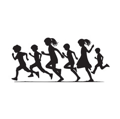 Little kids running silhouettes vector illustration