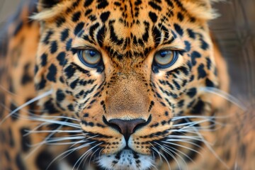 Fototapeta premium Feline. Portrait of a Majestic Amur Leopard, a Big Cat Beast