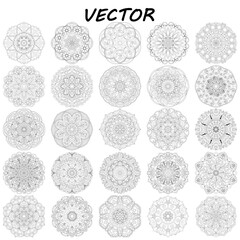 25 floral mandalas, vector illustrations. Set of isolated objects 4.