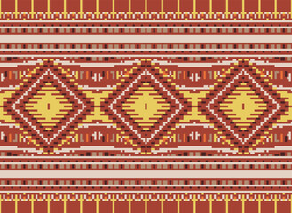 Pixel ethnic pattern oriental traditional. design fabric pattern textile African Indonesian Indian seamless Aztec style abstract vector illustration for print clothing, texture, fabric, wallpaper, 