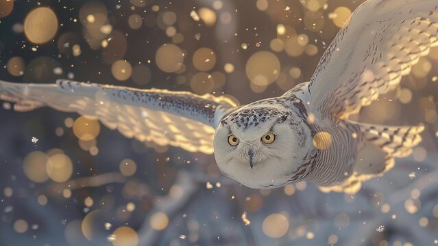 owl flying on winter, Generative AI illustration