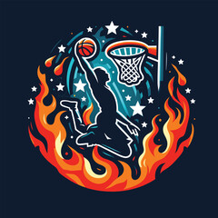 Basketball team logo. Basketball player dunking vector.