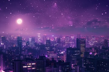 Fototapeta premium serene lofi night cityscape with dreamy purple hues manga and animeinspired digital artwork