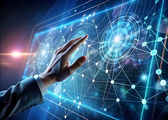 A person's hand is touching a technology panel