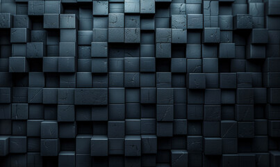 Futuristic High Tech 3D Cube Tile Wall Textured Structure Dark Background, Modern Geometric Abstract Pattern for Digital Trends and Sci-Fi Design Environments, AI Technology Concept