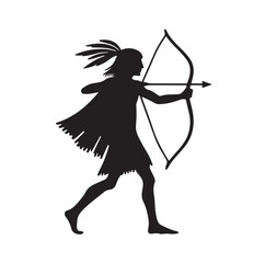 Fototapeta premium Silhouette of an ancient cavalry soldier aiming with archery weapon