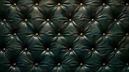 Obraz premium Luxurious dark green leather quilted with golden buttons, adding elegance and sophistication to any interior setting. Perfect for a touch of wealth and extravagance