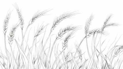 Intricate black and white illustration of wheat growing in a vast field, showcasing the beauty of agriculture and nature's bounty. Perfect for nature lovers and fans of rural landscapes