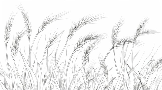 Intricate black and white illustration of wheat growing in a vast field, showcasing the beauty of agriculture and nature's bounty. Perfect for nature lovers and fans of rural landscapes