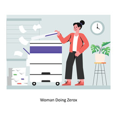 Woman Doing Zerox concept flat style stock illustration with background. EPS 10 File