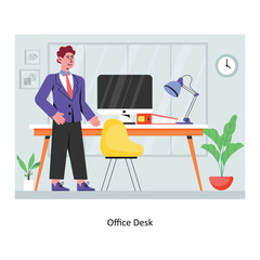 Office Desk concept flat style stock illustration with background. EPS 10 File