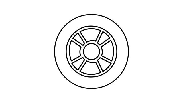 Animated of tyre icon. wheel icon line animation concept