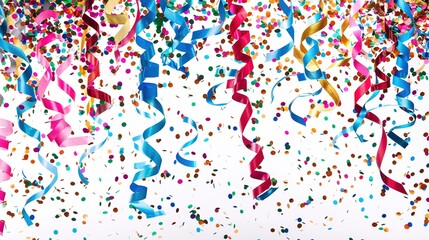 Obraz premium Colored confetti flying on blue background