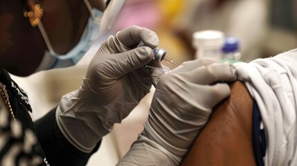 A close-up of a nurse administering a vaccine