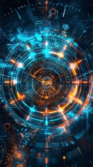 Fototapeta premium Clock hands moving on clock face surrounded by digital data and computer code representing the concept of time moving forward in the digital world
